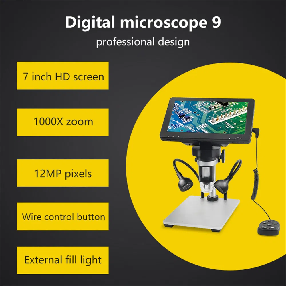 2020 Latest 12MP Dm9 HD 7 Inch Screen 1000X Digital Microscope Industrial Magnifier for iPhone iPad