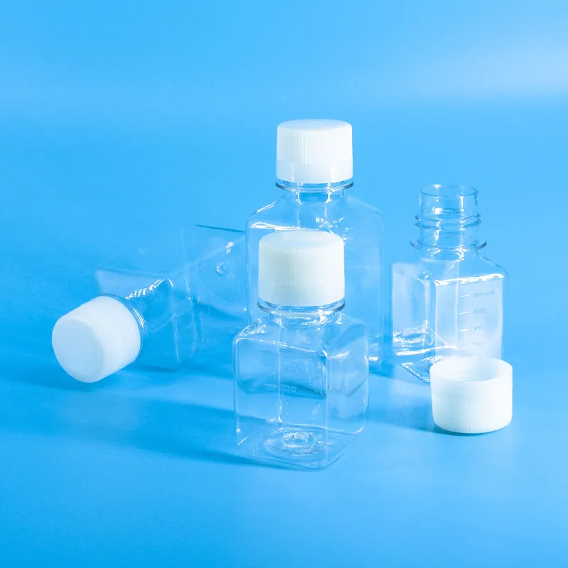 Plastic Cell Culture Flask Reagent Bottle for Lab Sterile Pet Media Bottles with Septum Closure